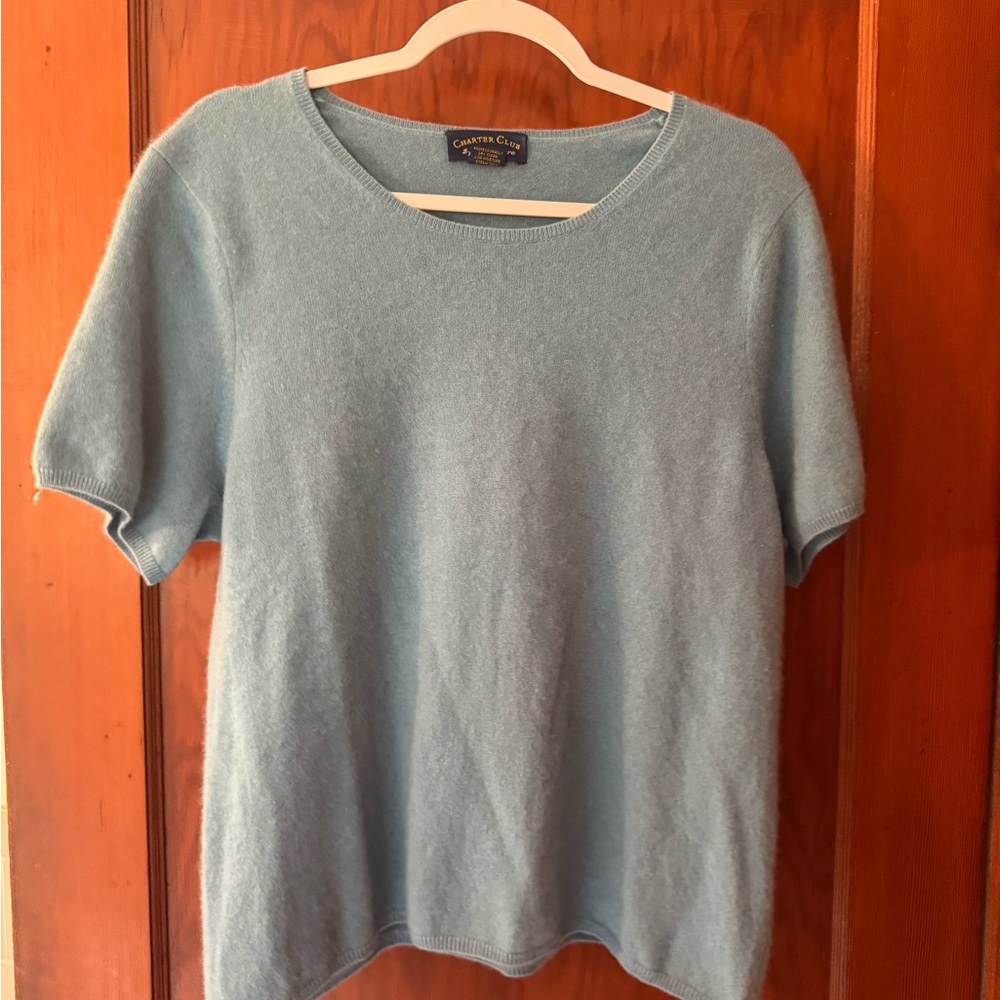 Charter Club Blue Short-Sleeve Cashmere Sweater